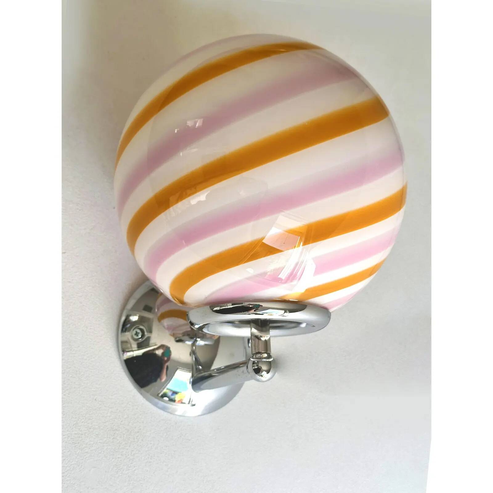 Pair of Contemporary Amber and Pink “Rods” Murano Glass Wall Sconces