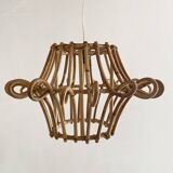 Bohemian style hanging rattan lampshade, 60s-70s
