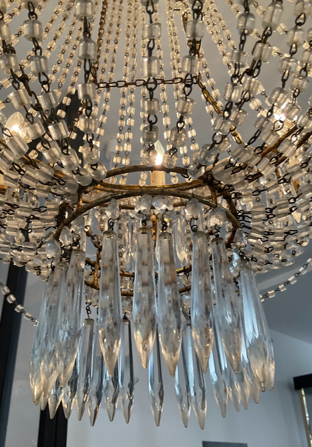 Large Montgolfière chandelier with crystal drops