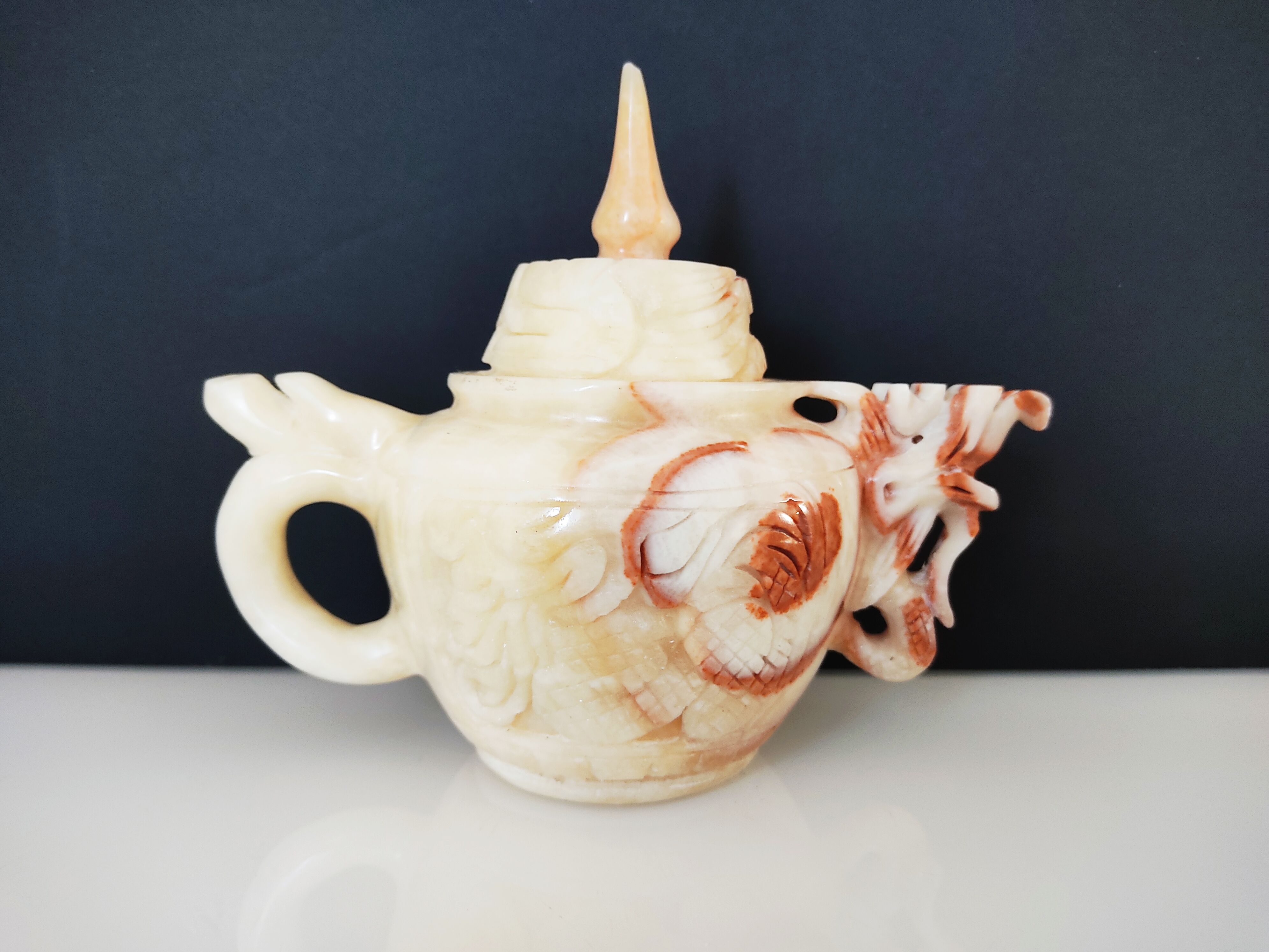 Chinese decorative teapot dragon in cut stone