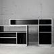 Storage cabinet wood compressed lacquered black lining margins aluminum. France, circa 1975.