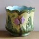 Antique Ceramic Cache Pot with Poppies, Art Nouveau Planter
