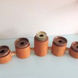 Five-headed chandelier in wood and ceramic Scandinavian style / vintage 60s-70s