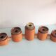 Five-headed chandelier in wood and ceramic Scandinavian style / vintage 60s-70s