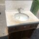 Meuble lavabo ancien Art Nouveau en bois et marbre C. Gervais Lyon