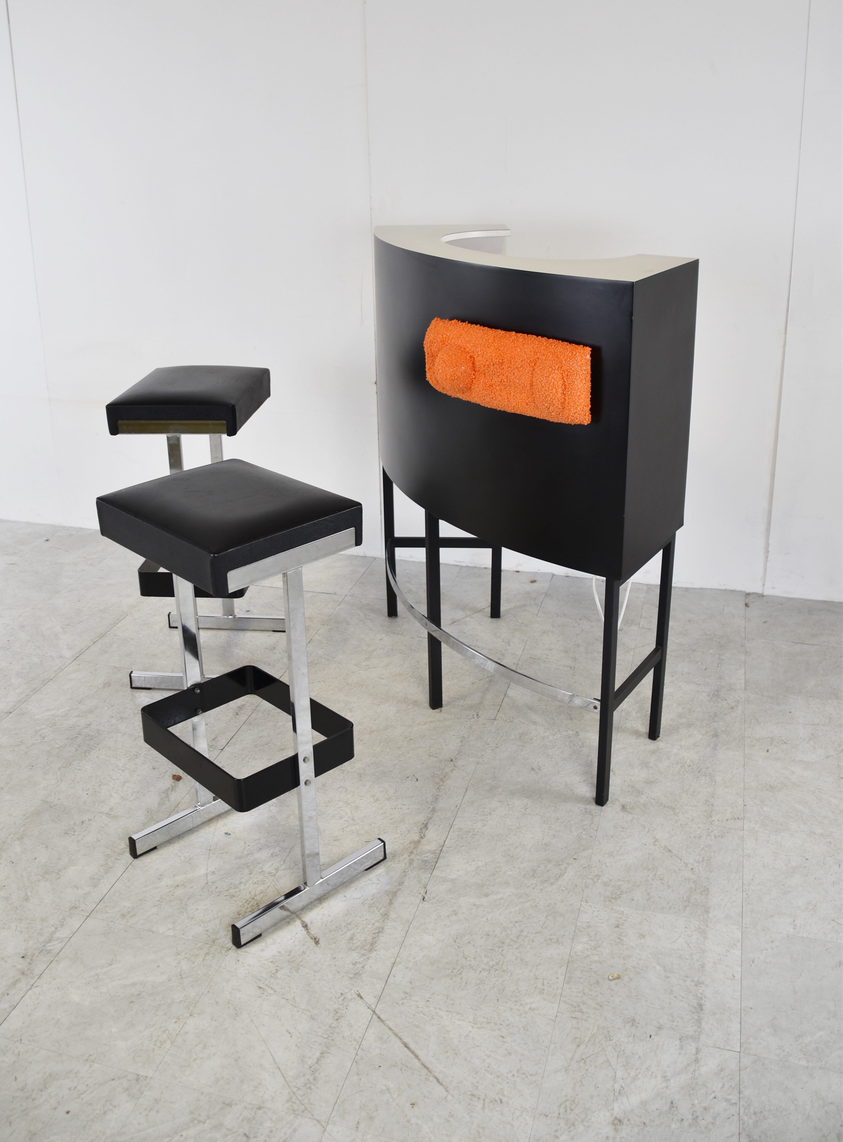 Vintage illuminated bar with stools, 1970s