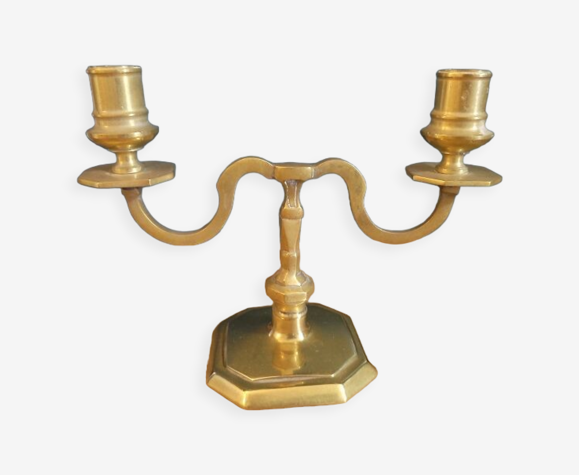 Bougeoir bronze double chandelier doré