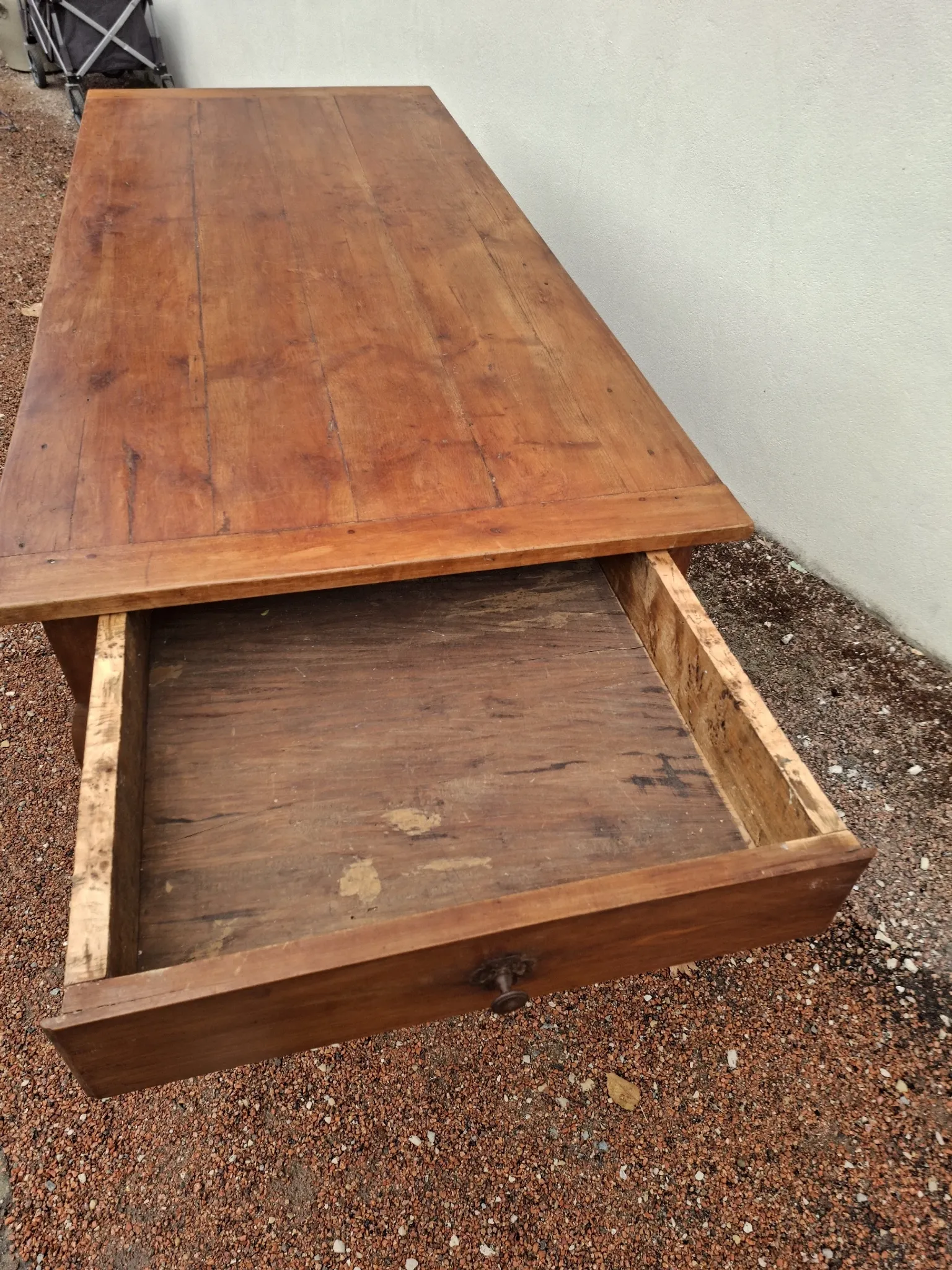 Rustic Louis XV farmhouse table in cherry wood, 1900s.
