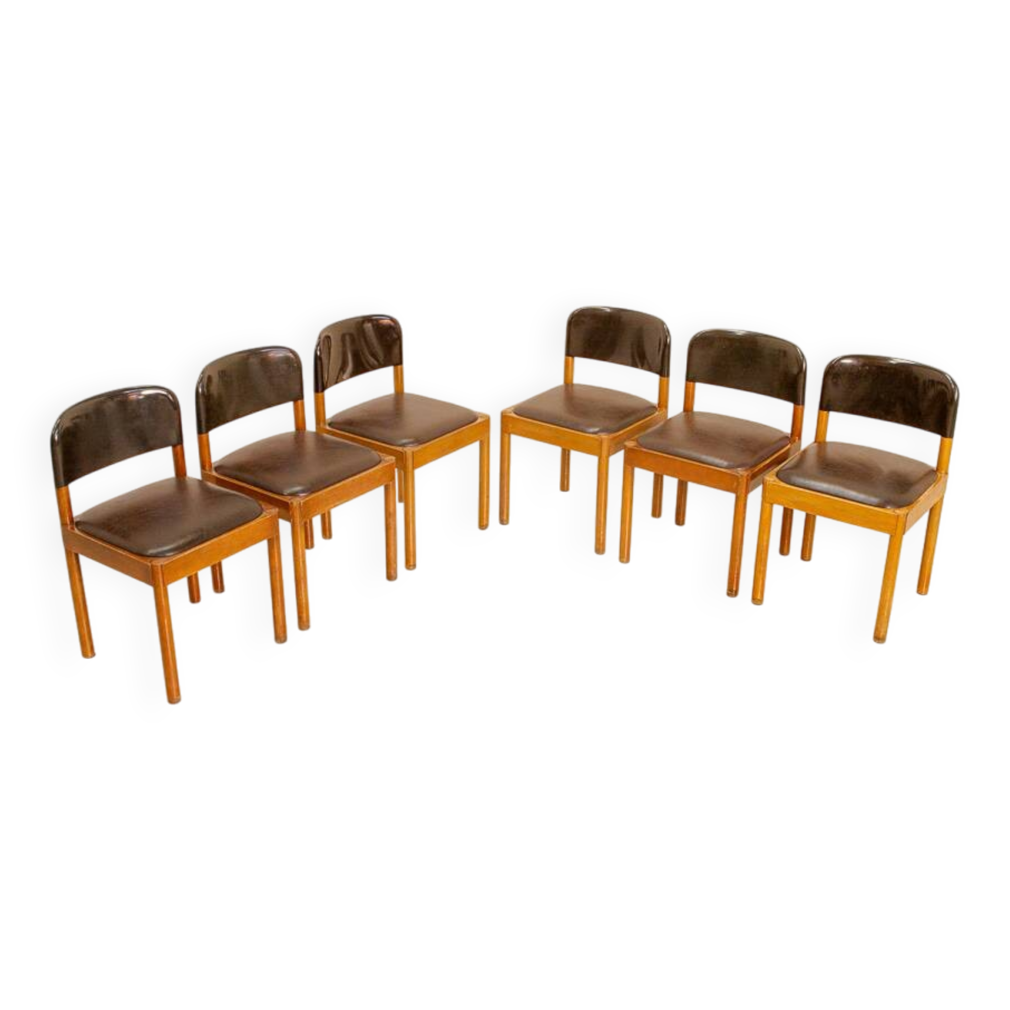 Set of 6 wooden and leather chairs by Piarotto Italy 80's