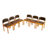 Set of 6 wooden and leather chairs by Piarotto Italy 80's