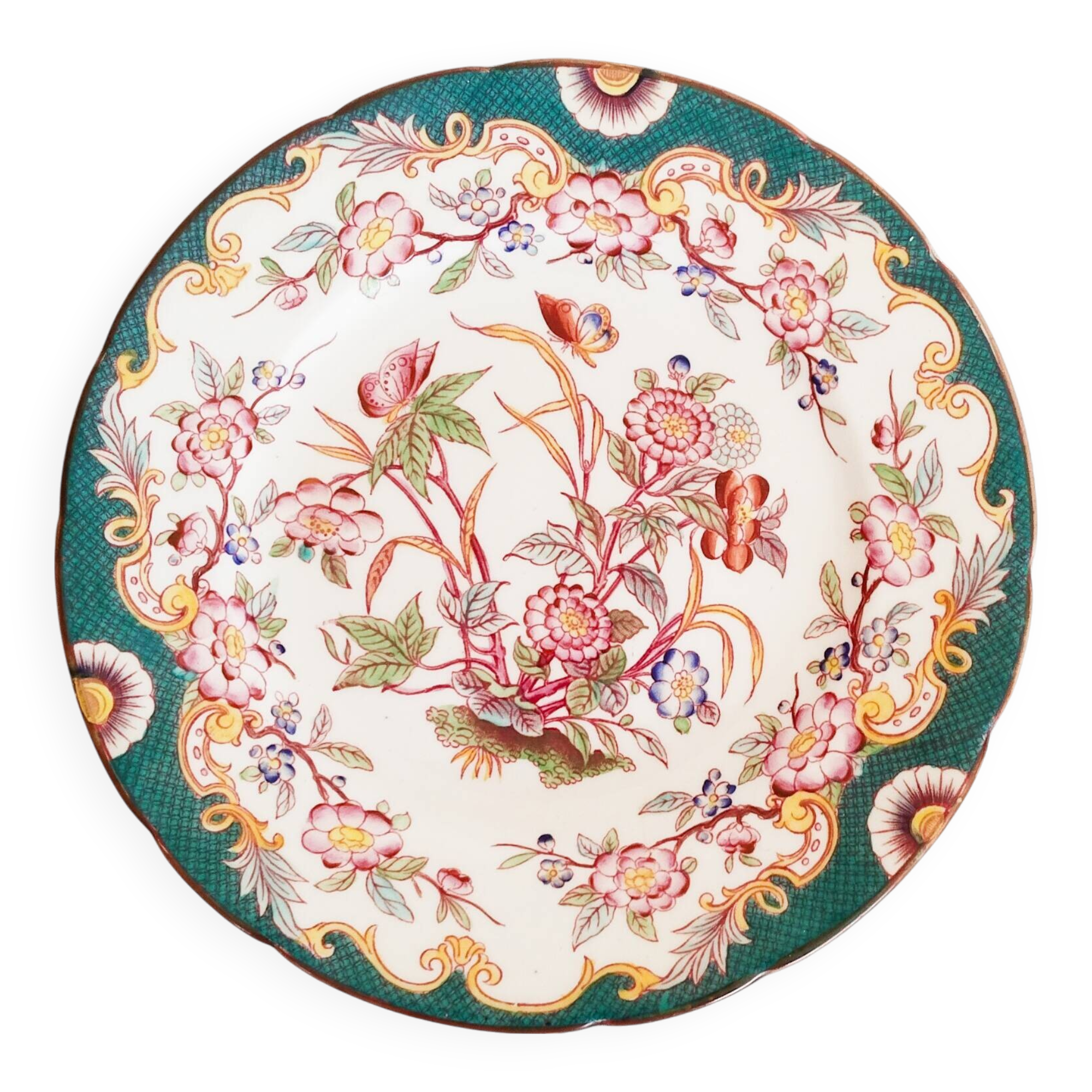 Porcelain dessert plate, Minton Decor 215, green, Sarreguemines