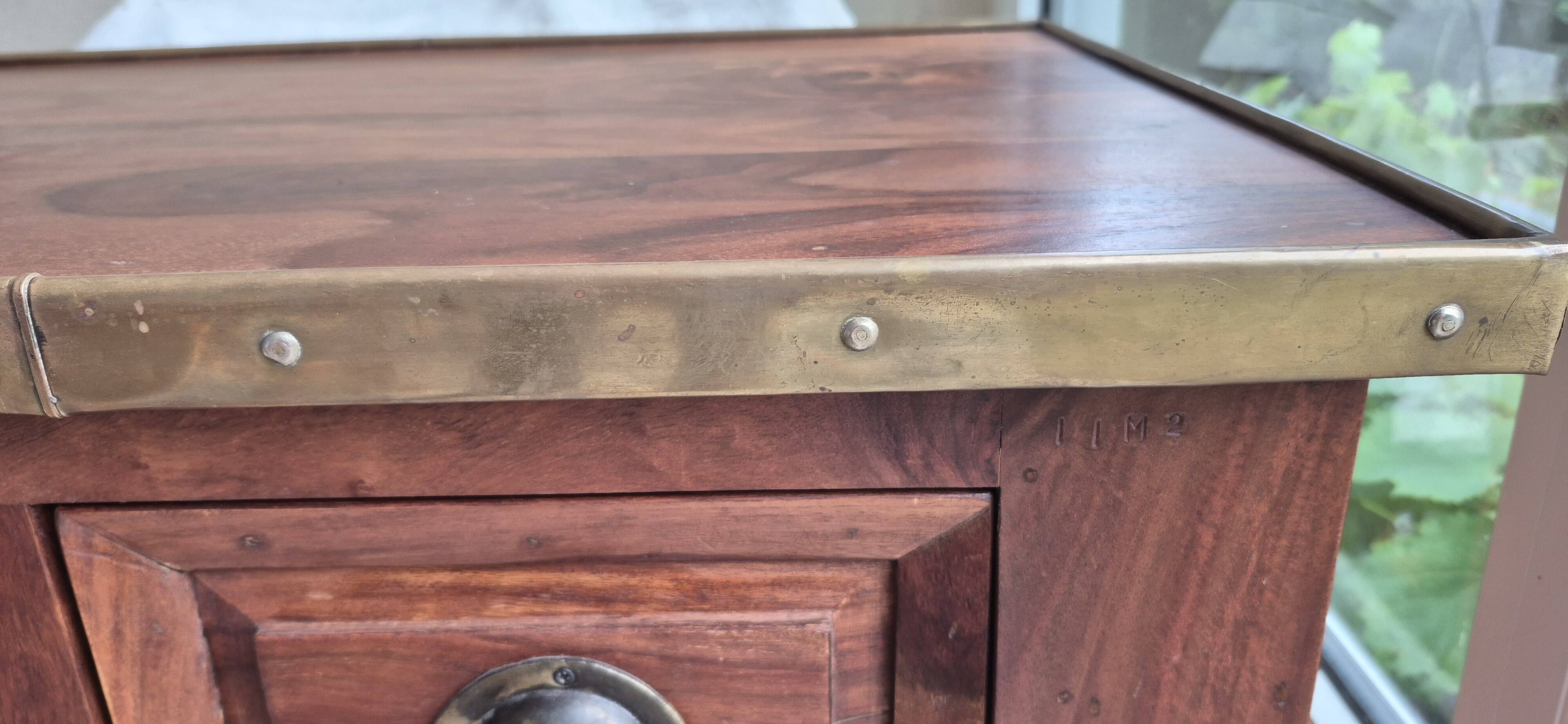 Solid teak and brass bar cabinet
