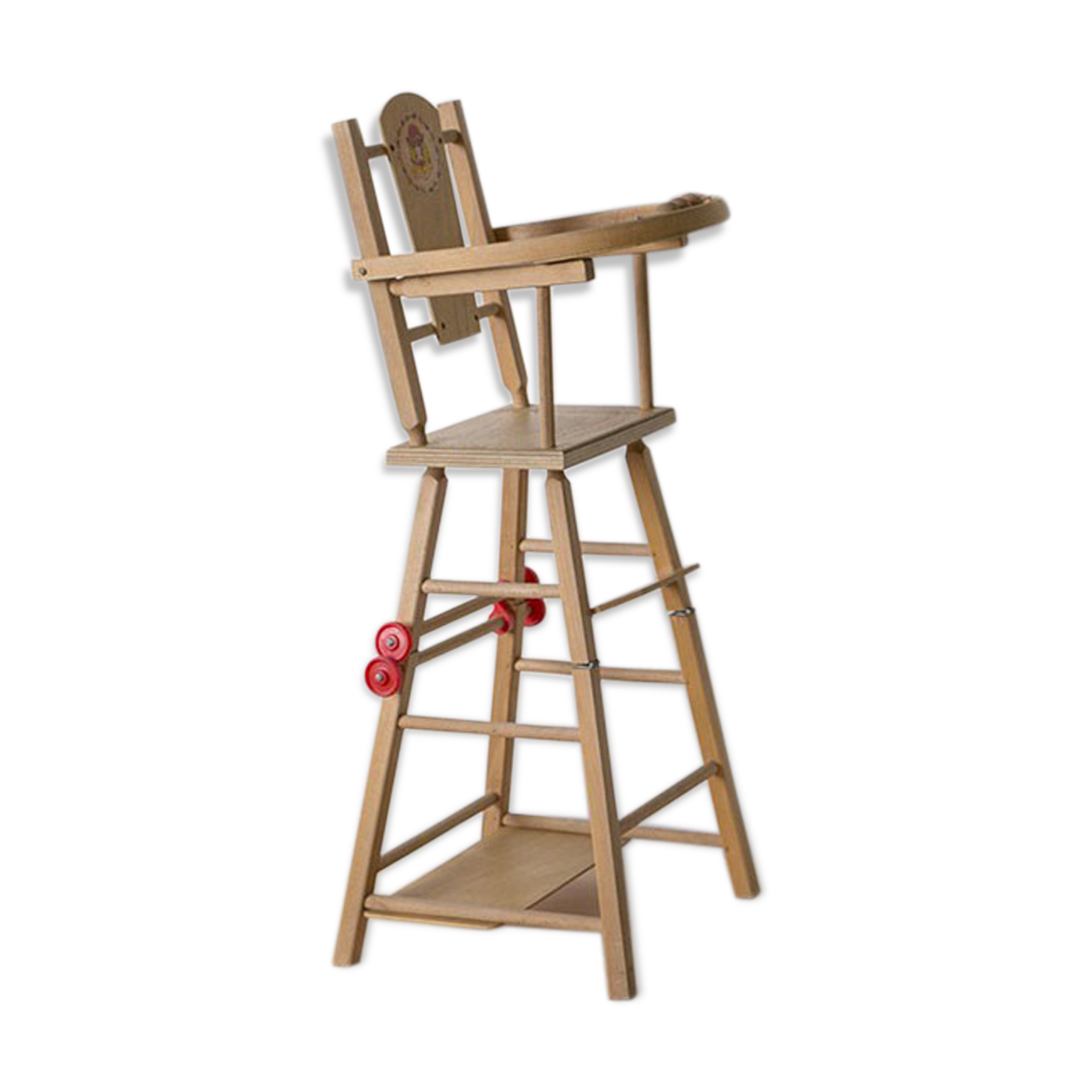 Chaise haute poupée en bois vintage