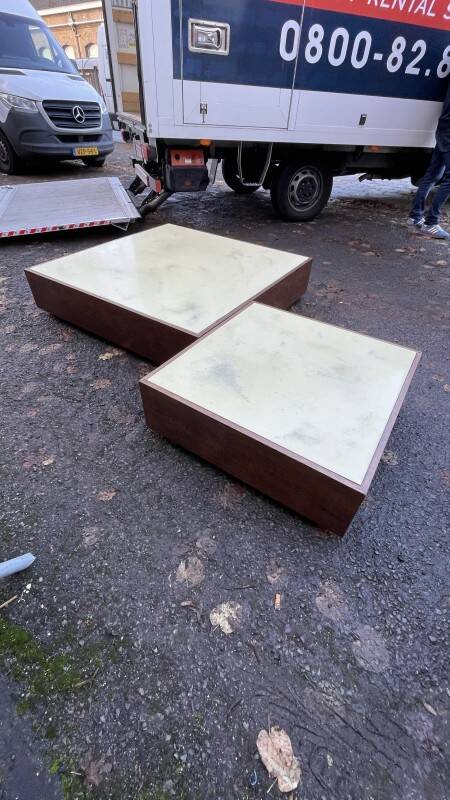 Set of 2 coffee tables, modernist design by jef verbrack, circa 1970.