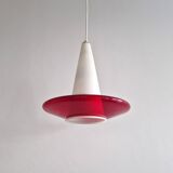 Red and opaline glass pendant lamp, 1960's