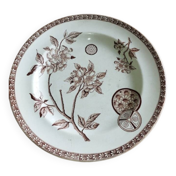 Antique ironstone plate with brown floral decoration – late 19th century
