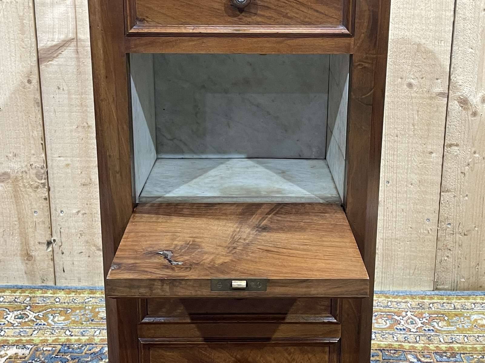 Nightstand in walnut and marble top, late 19th century