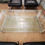 Italian travertine, perspex and glass coffee table, circa 1970