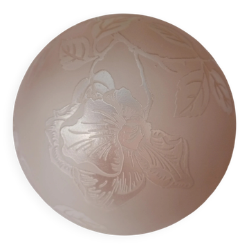 Sprat - frosted pink glass globe with pink flowers for chandelier lamp circa 1920