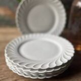 Set of 6 antique twisted white porcelain plates, a beautiful timeless classic.