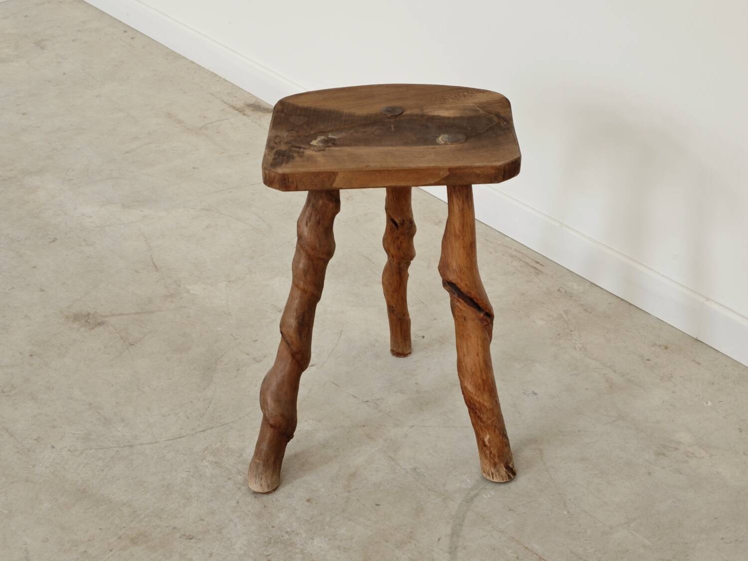 Vintage brutalist wooden stool 1