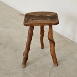 Vintage brutalist wooden stool 1