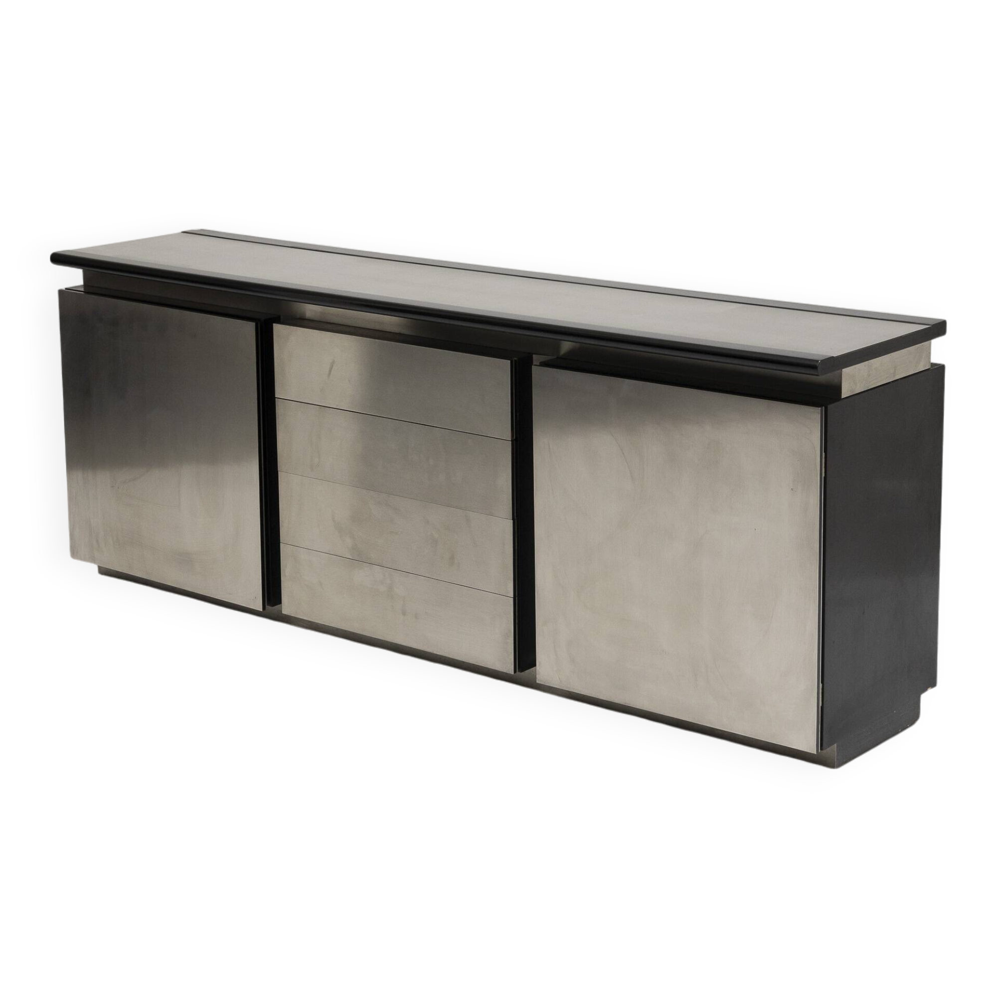 Brushed steel sideboard, lodovico acerbis, 1970s