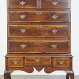 Early 18th century English oak chest on stand/ highboy