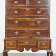 Early 18th century English oak chest on stand/ highboy