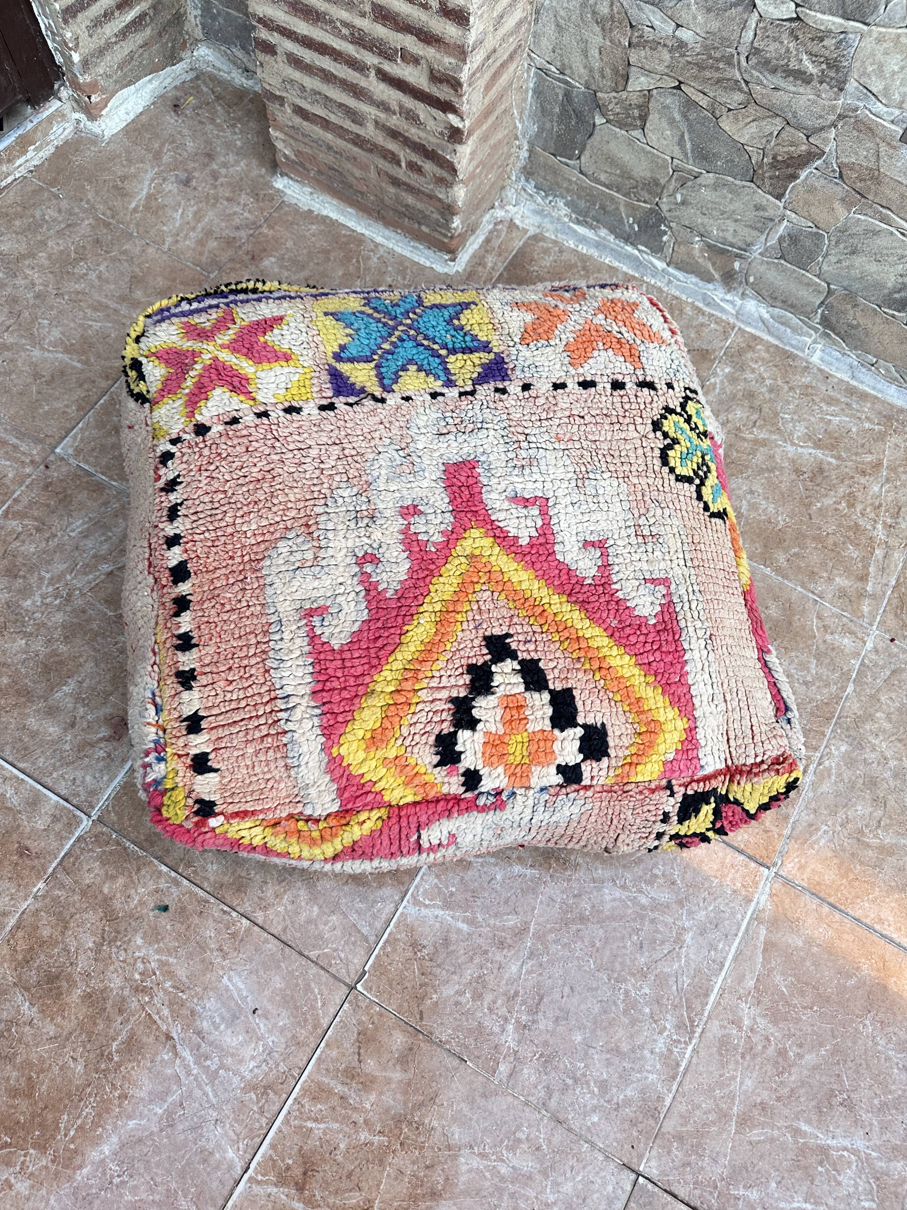 Handmade Berber Kilim pouf, floor cushion.