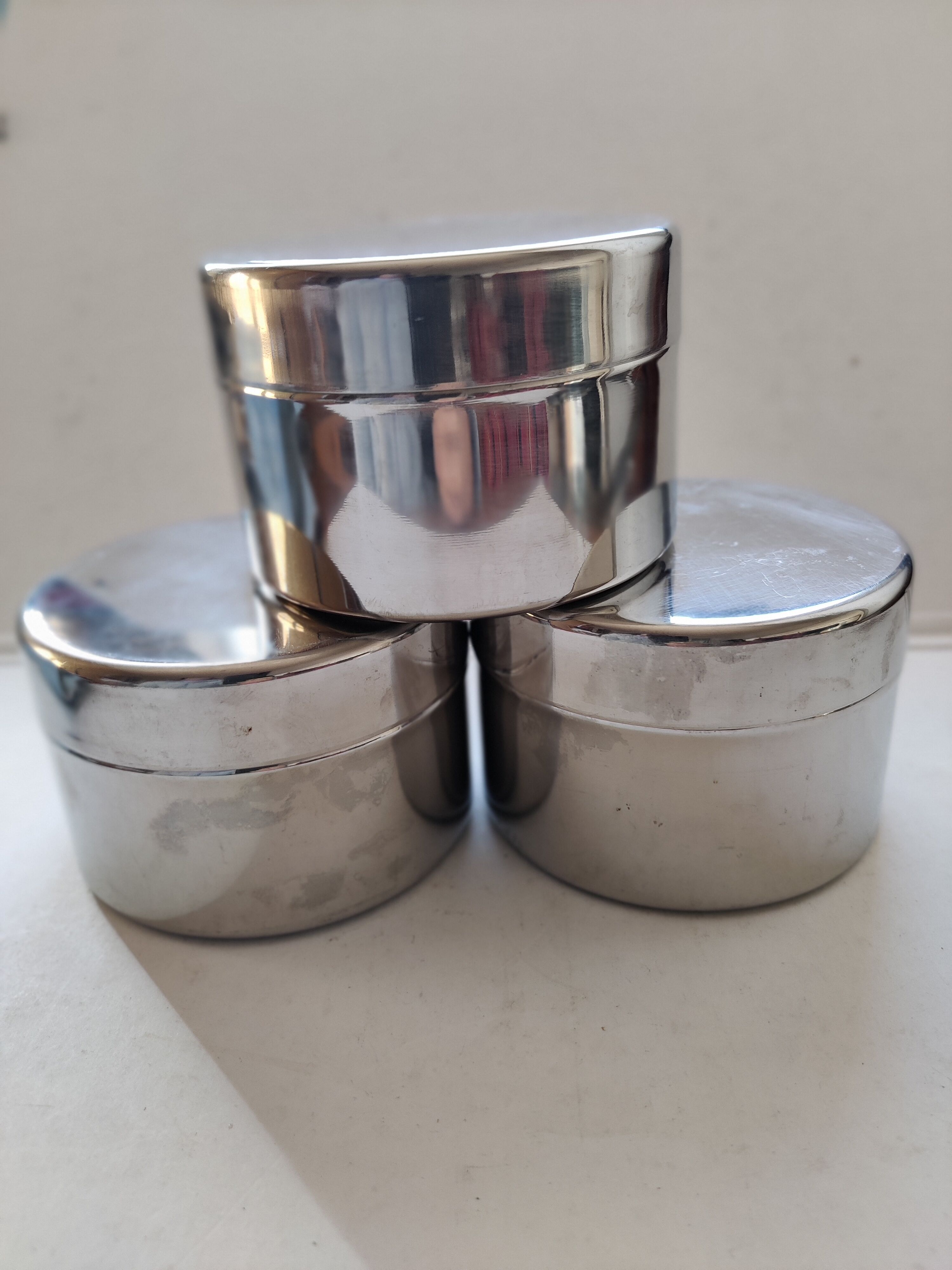 Set of 3 round vintage stainless steel boxes