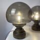 Set of 2 vintage Italian brutalist mushroom table lamps in smoked glass