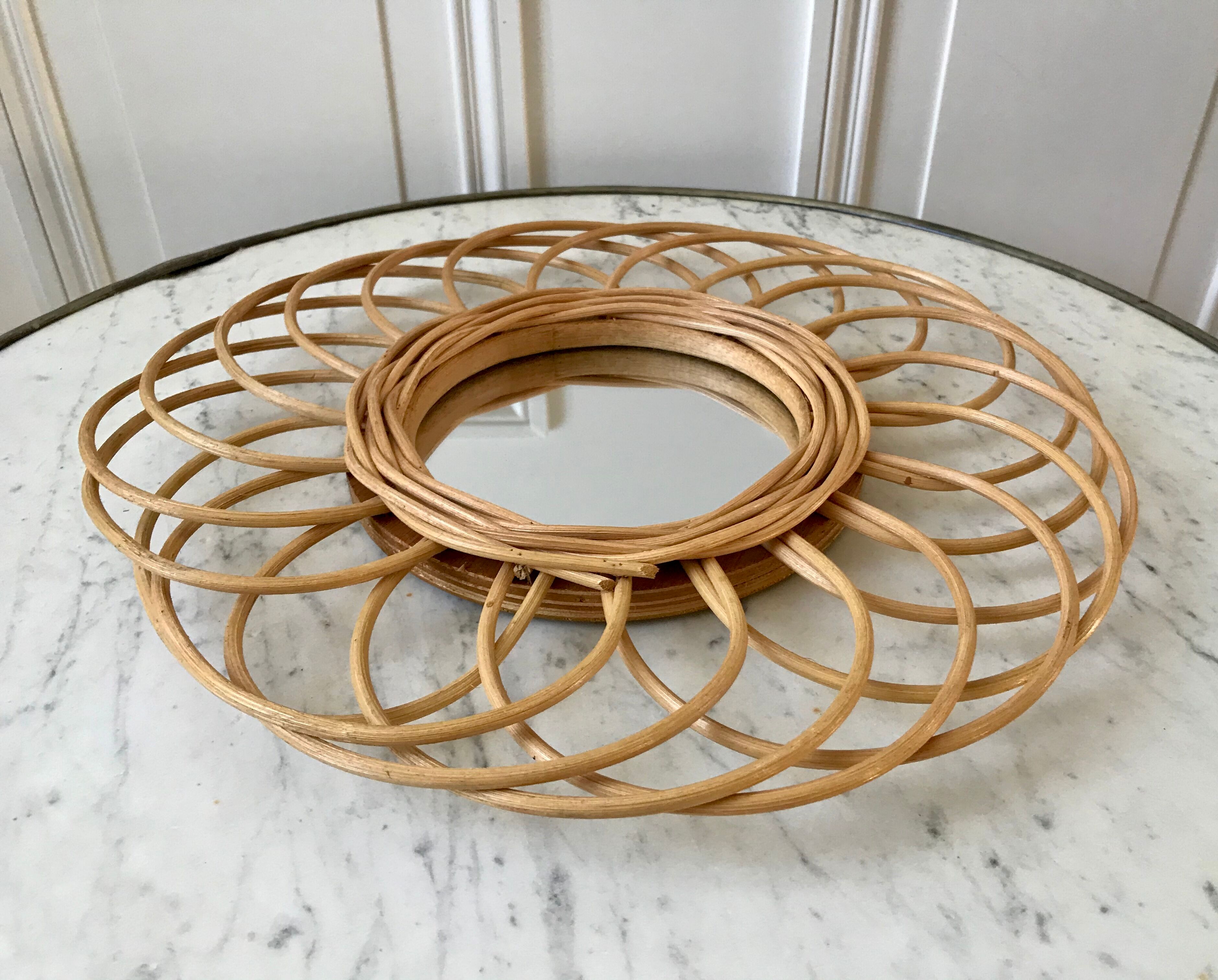 Vintage bamboo & rattan sun mirror