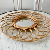 Vintage bamboo & rattan sun mirror