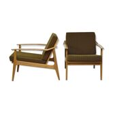 Pair of khaki scandinavian armchairs, 1960