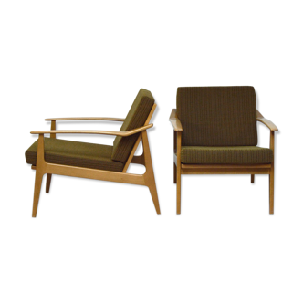 Paire de fauteuils scandinaves kaki, 1960