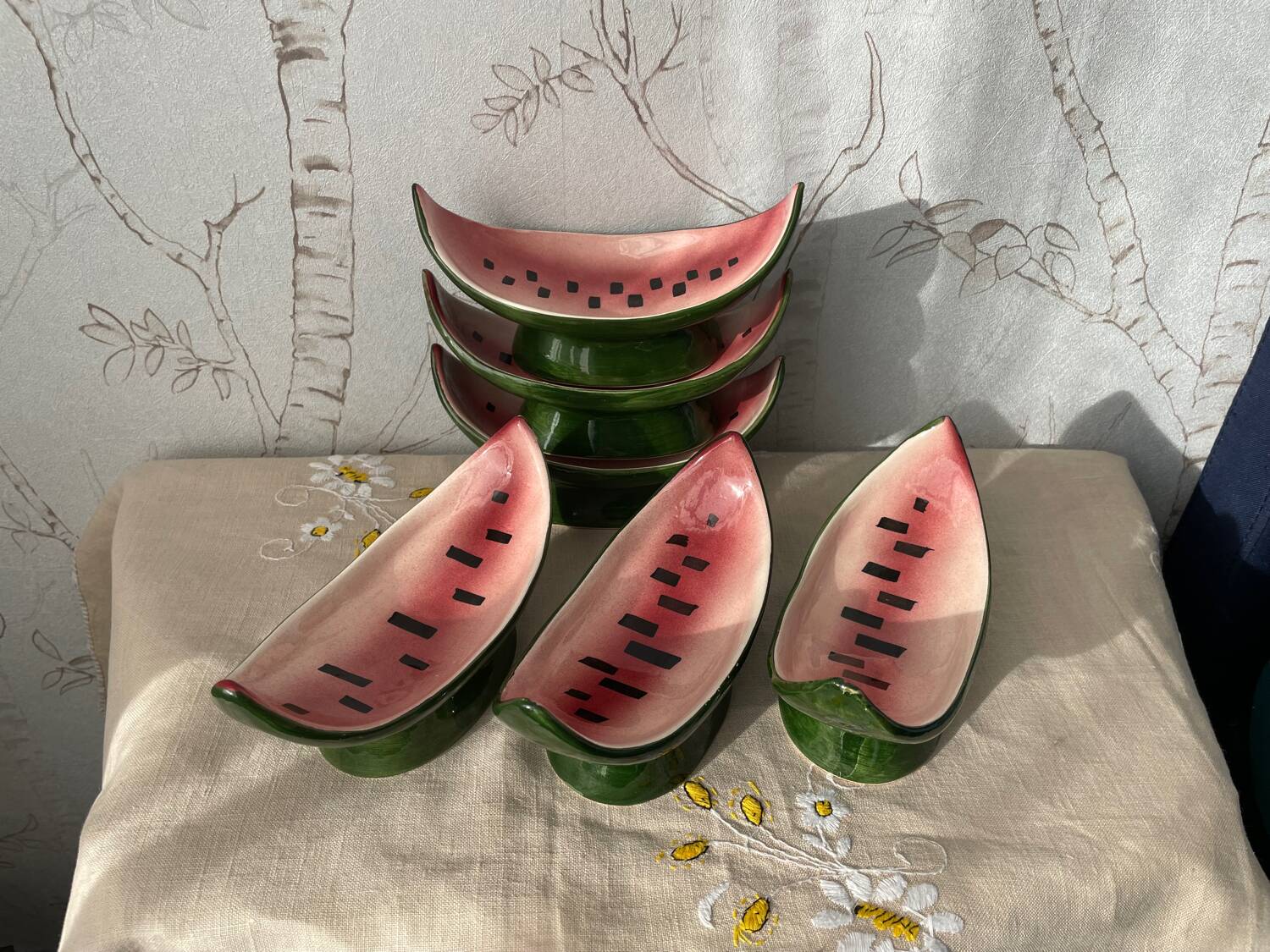 6 Vintage ceramic watermelon bowls