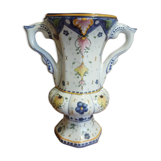 Medici vase in old Rouen earthenware signed R Tion handmade