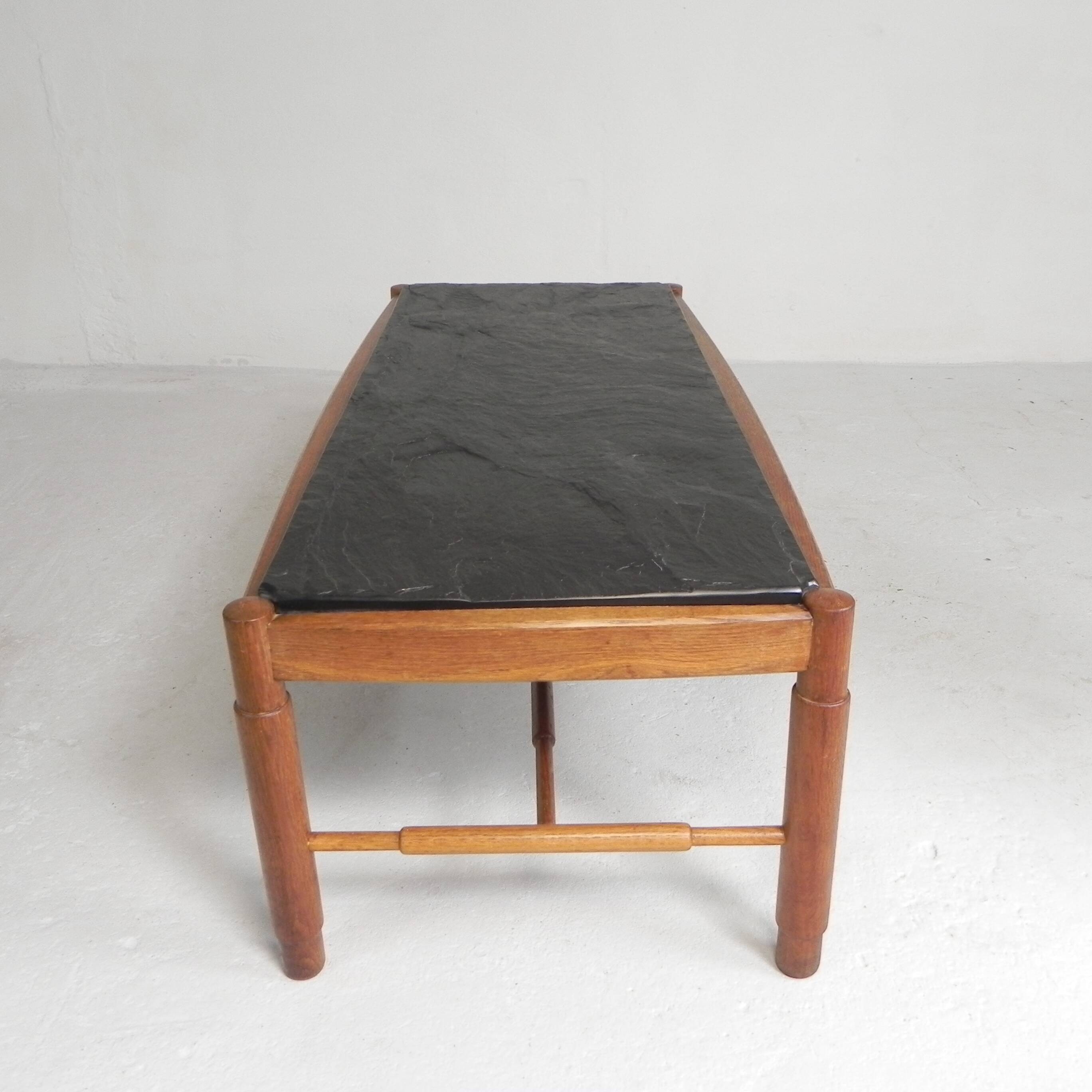 Vintage oak coffee table with a slate top in an oak frame, 1960s.