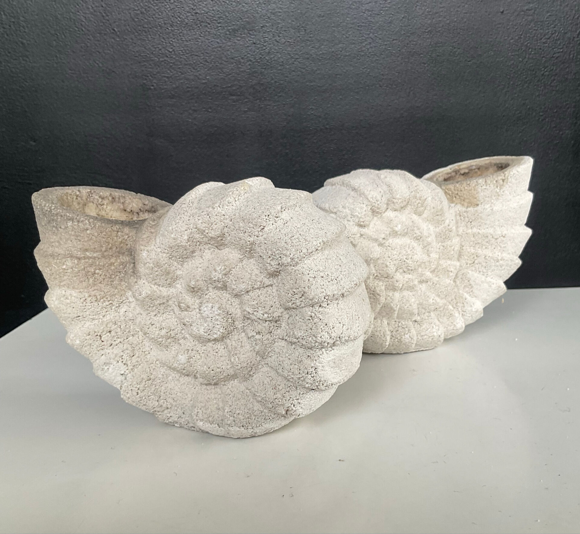 Vintage stone shell candlestick pair