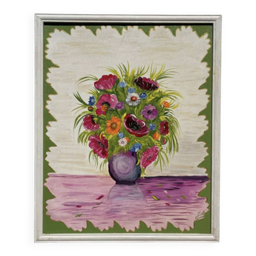 Tableau peinture huile sur toile bouquet de fleurs