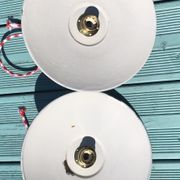 Pair of vintage hanging in green emailled tole 24 cm E14 sleeve