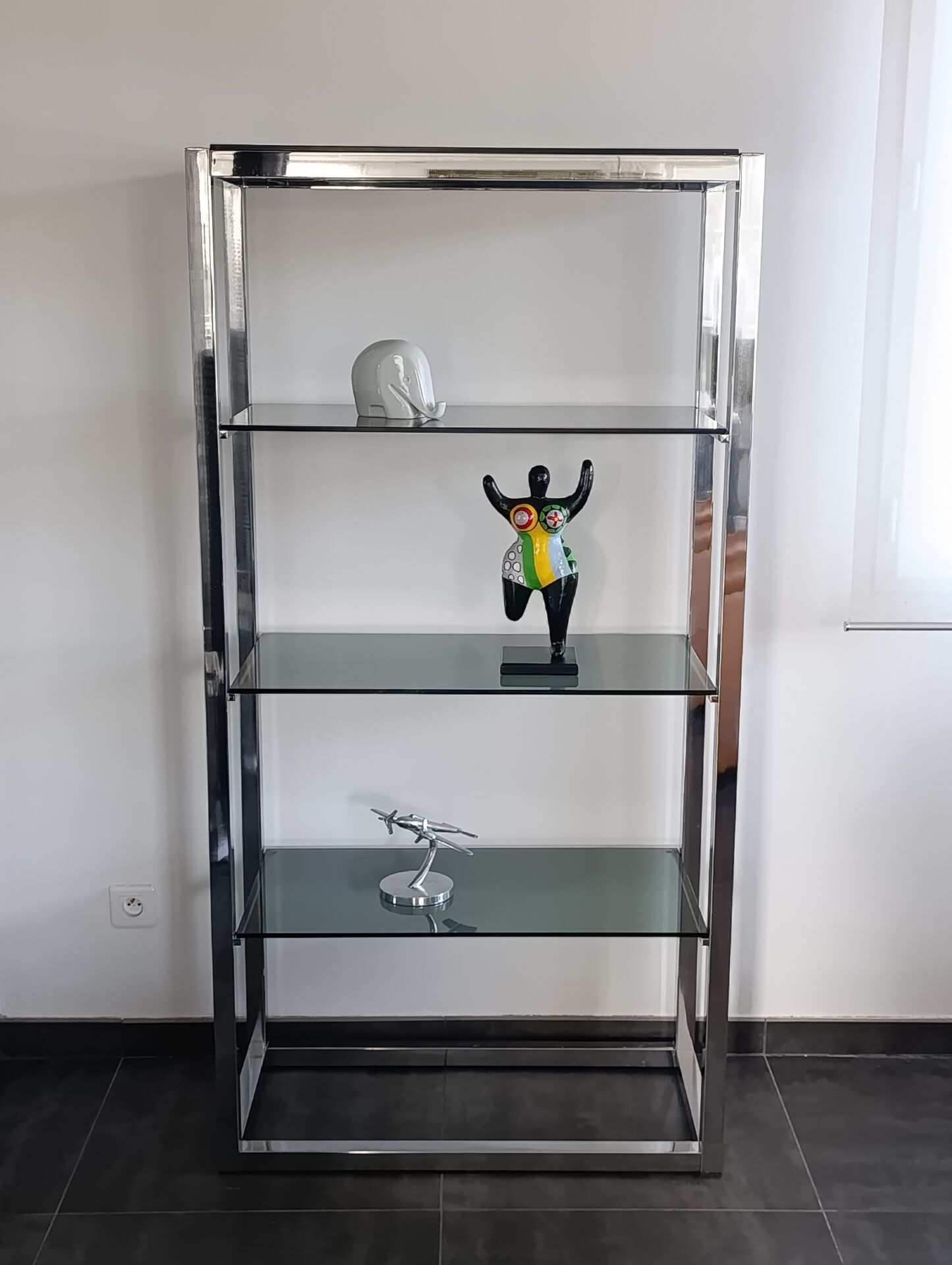 Vintage chrome and glass shelf