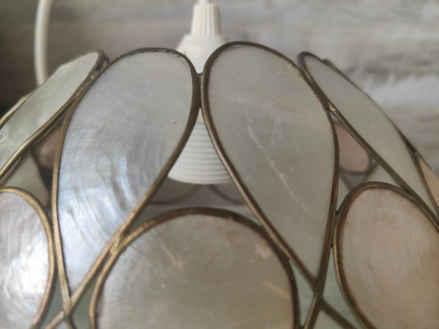 Vintage mother-of-pearl and brass pendant lamp