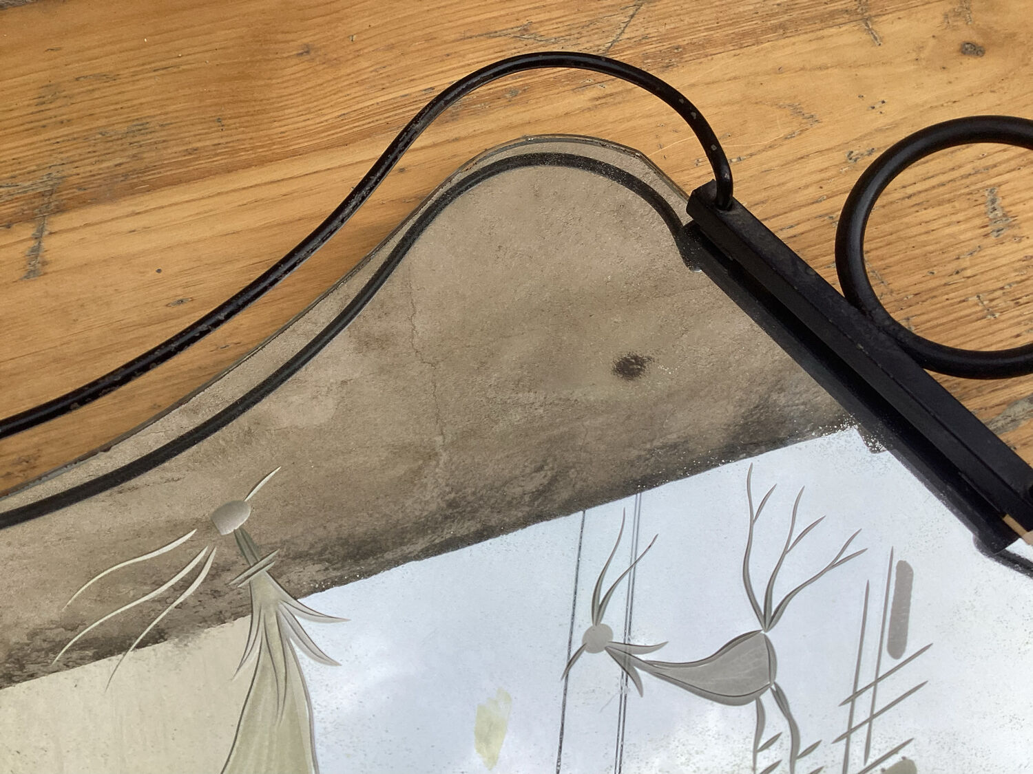 Engraved mirror tray art deco