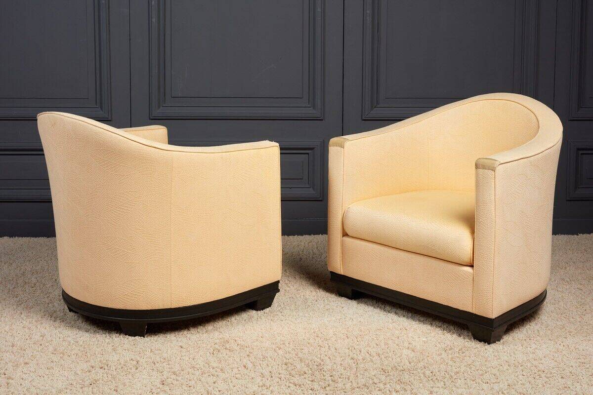 Pair of Art Deco First Time armchairs 1930 cream fabric on wooden structure