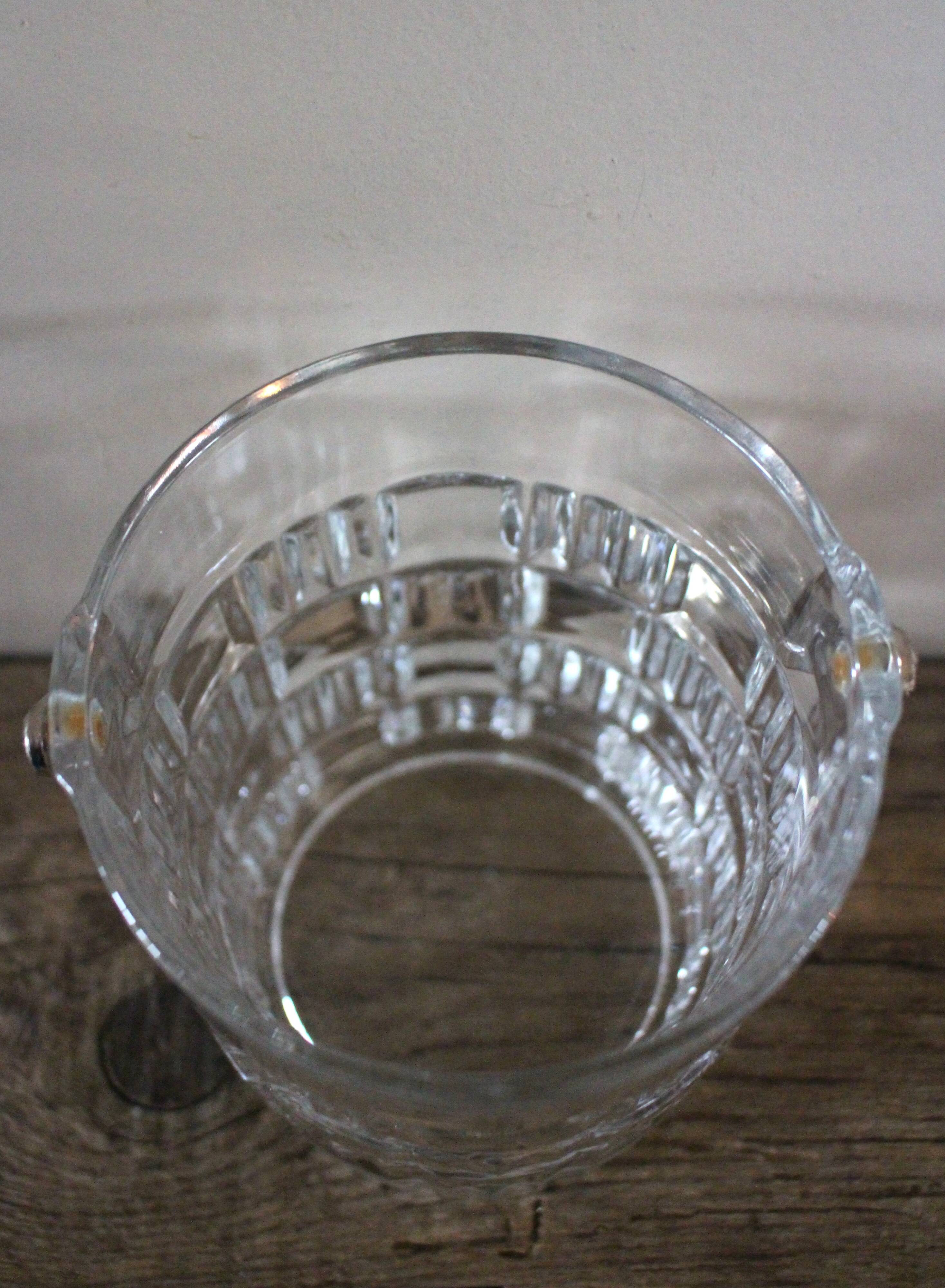 Vintage glass ice bucket with metal handle