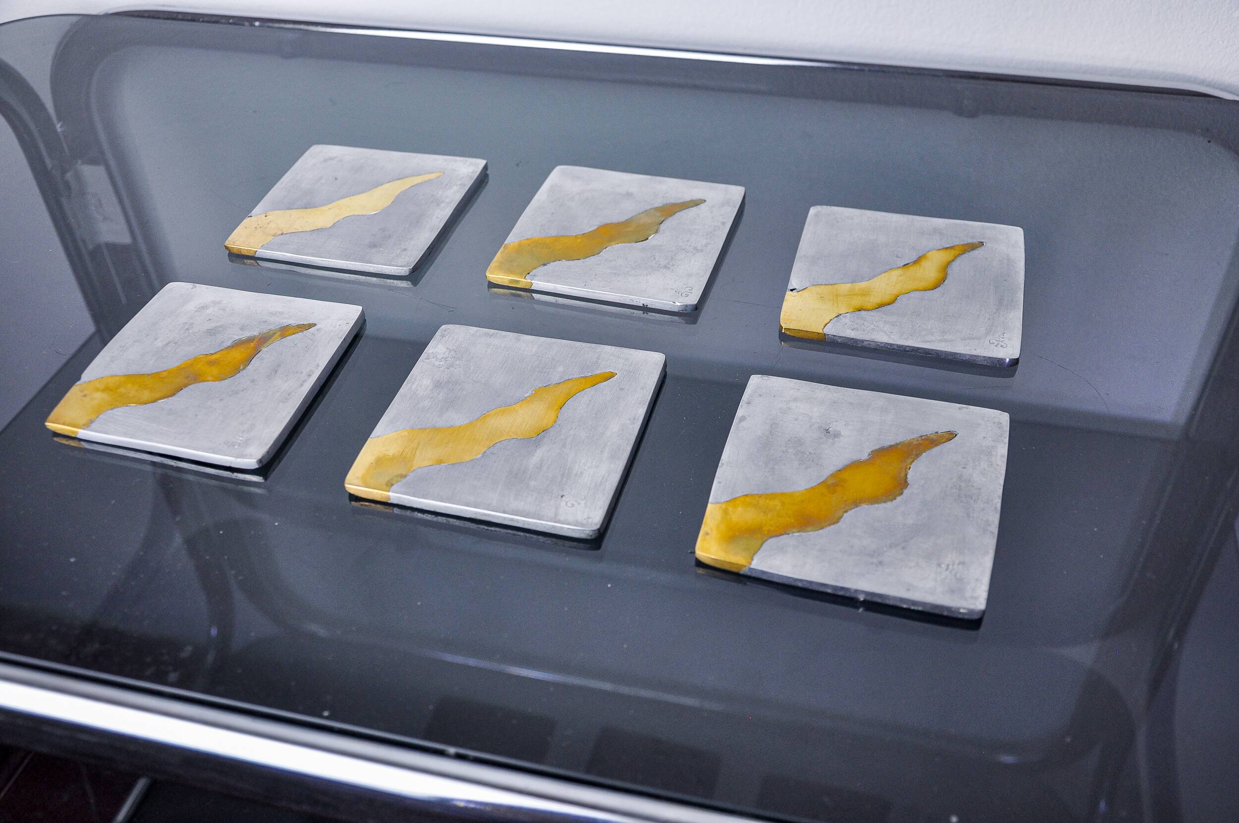 Set of 6 Brutalist Coasters by Garcia Marquez, Spain, 1970