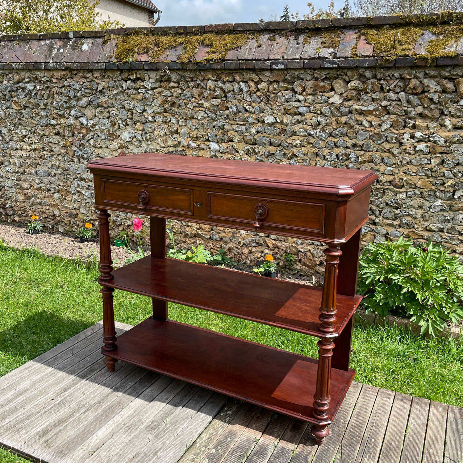 Console desserte acajou et marbre