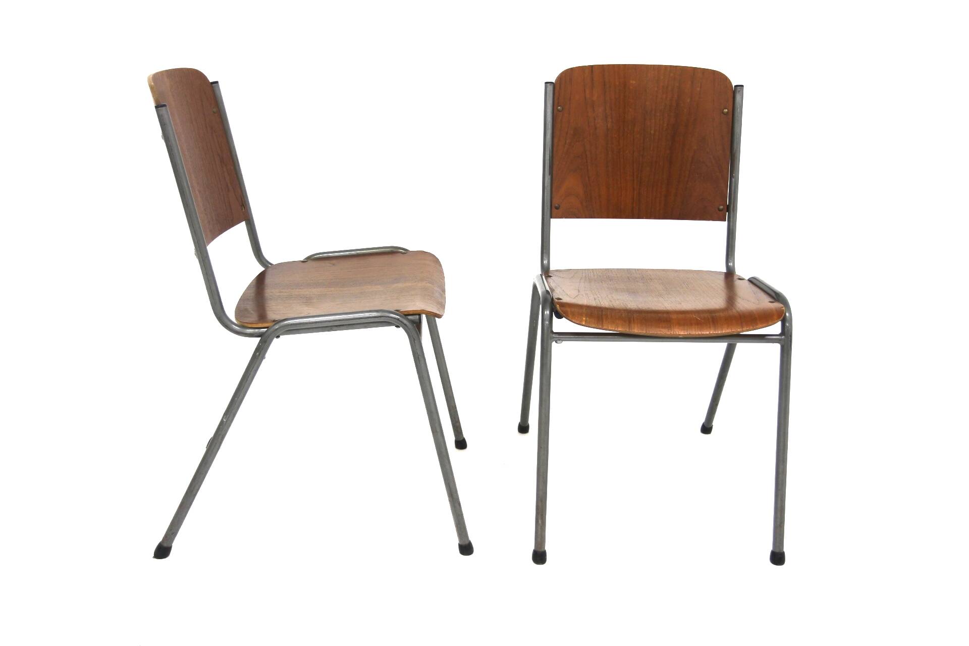 Set of 2 Scandinavian chairs in teak and metal, Sweden, 1960